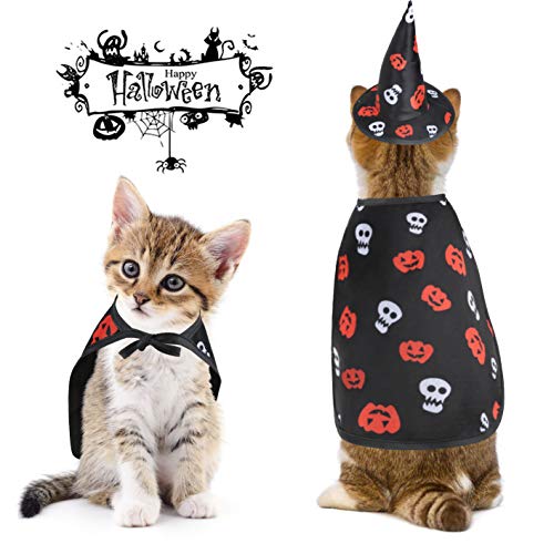 Idepet Hund Halloween Kostüm Katze Umhang Hut Haustier Cape Cosplay Welpen Kätzchen Rot Schwarz Ausgefallene Weihnachtsferien Kostüm Kleidung für kleine mittlere Hunde Katzen - 2