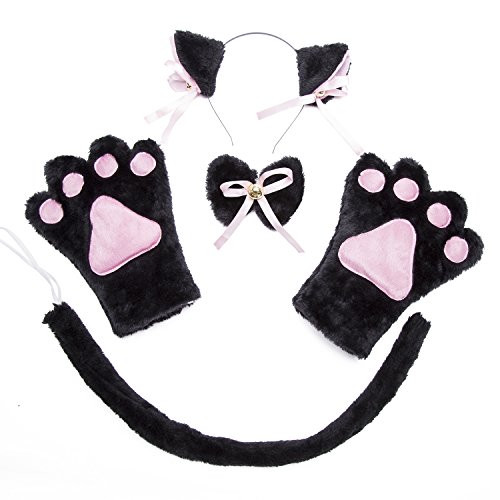 ECOMBOS Katzen Kostüm Zubehör – Katzenohren, Fliege, cosplay für katzen Tierkostüm Adorable Party Kostüm Zubehör Cosplay Halloween Mädchen Damen Mädchen und Kinde (Katze-Schwarz)