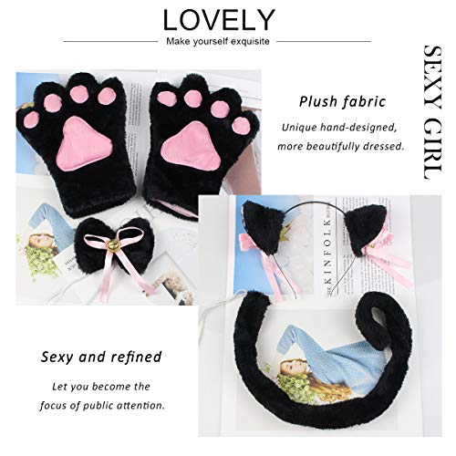 ECOMBOS Katzen Kostüm Zubehör - Katzenohren, Fliege, cosplay für katzen Tierkostüm Adorable Party Kostüm Zubehör Cosplay Halloween Mädchen Damen Mädchen und Kinde (Katze-Schwarz) - 3