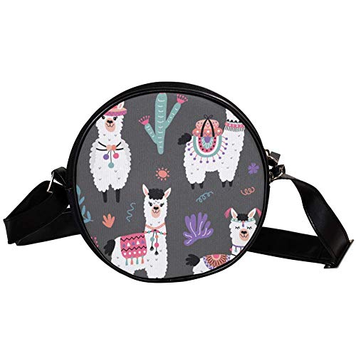 Bennigiry Damen Alpaka mit Blumen rund Umhängetasche Canvas Messenger Bag Geldbörse für Mädchen