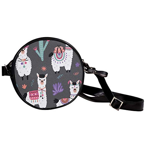 Bennigiry Damen Alpaka mit Blumen rund Umhängetasche Canvas Messenger Bag Geldbörse für Mädchen - 2