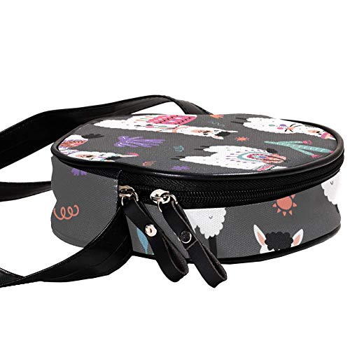 Bennigiry Damen Alpaka mit Blumen rund Umhängetasche Canvas Messenger Bag Geldbörse für Mädchen - 3