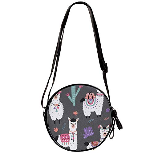 Bennigiry Damen Alpaka mit Blumen rund Umhängetasche Canvas Messenger Bag Geldbörse für Mädchen - 4