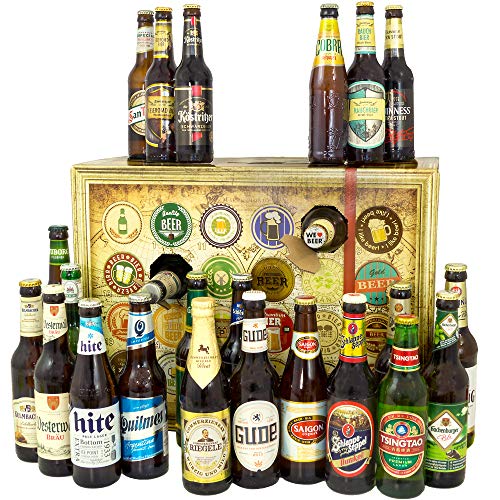 Bier Adventskalender Welt und Deutschland mit San Miguel + Saigon + Rothaus + mehr / Biersorten aus aller WELT & DEUTSCHLAND / Bieradventskalender 2019 - mit 24 Biersorten in FLASCHEN