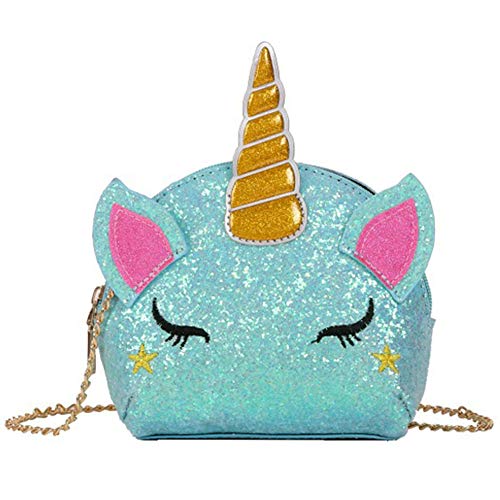 Umhängetasche Einhorn INTVN Geschenk für Mädchen Schultertasche,Mädchen Kindertasche,Cartoon Tasche,Umhängetasche Pailletten,Pailletten geldbörse (Blau)