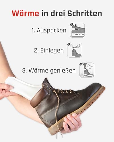 TerraTherm Wärmesohlen für Schuhe Aller Art – 30 Paar M, 100% natürliche Wärme, Schuhwärmer Einlagen für 8h warme Füße, Fußwärmer Sohlen als auch Wärmeeinlagen für Schuhe, Sohlenwärmer M - 3