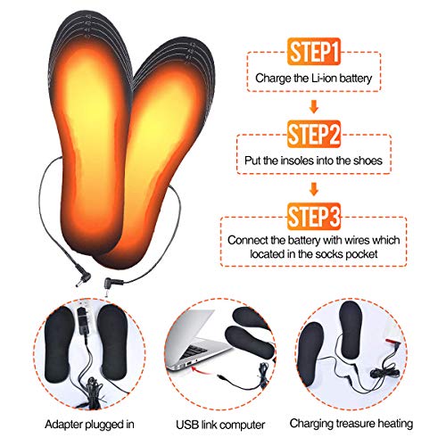 Slimerence Fußwärmer, Beheizbare Einlegesohlen Thermosohlen, USB wiederaufladbare Heizung Einlegesohlen, waschbar Schuhheizung für Jagd Winter Ski Angeln Wandern - 7