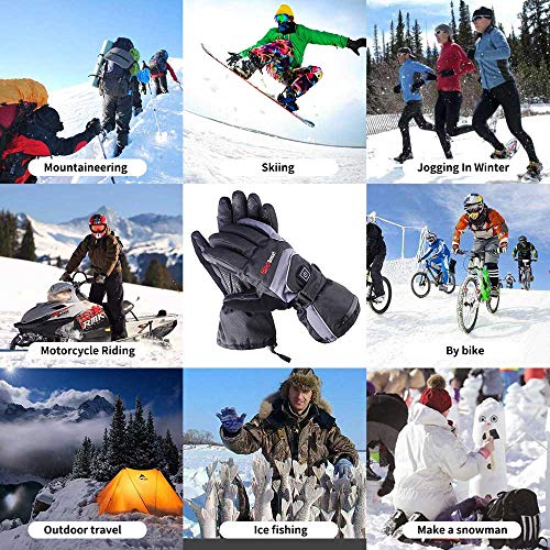 PROSmart Beheizte Handschuhe Elektrisch Beheizbare Handwärmer mit Akku für Frauen Männer Skifahren Snowboarden (Schwarz+Grau, L) - 3