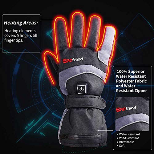 PROSmart Beheizte Handschuhe Elektrisch Beheizbare Handwärmer mit Akku für Frauen Männer Skifahren Snowboarden (Schwarz+Grau, L) - 2