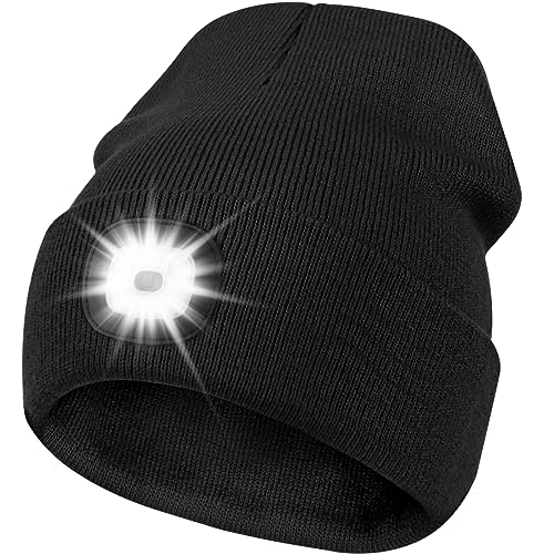 Deilin LED Mütze mit Licht, Beleuchtete Mütze Aufladbar USB für Männer und Frauen, Einstellbare Helligkeit Stirnlampe Winter Beanie Mütze mit Licht, Unisex Winter Wärmer Strickmütze mit Licht