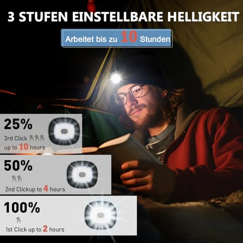 Deilin LED Mütze mit Licht, Beleuchtete Mütze Aufladbar USB für Männer und Frauen, Einstellbare Helligkeit Stirnlampe Winter Beanie Mütze mit Licht, Unisex Winter Wärmer Strickmütze mit Licht - 5