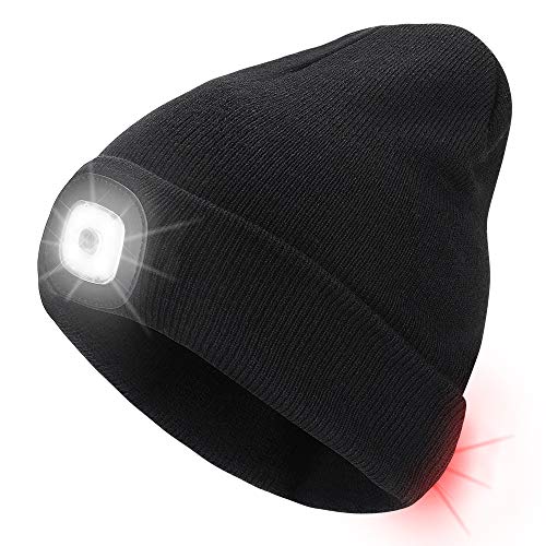 CestMall LED Beleuchtete Mütze, Beleuchtung und blinkende Warnungs Arten 8 LED, einfache Installation Schnellverwendbare Scheinwerfer Mütze, Unisex Winterwärmer Strickkappe Schwarz