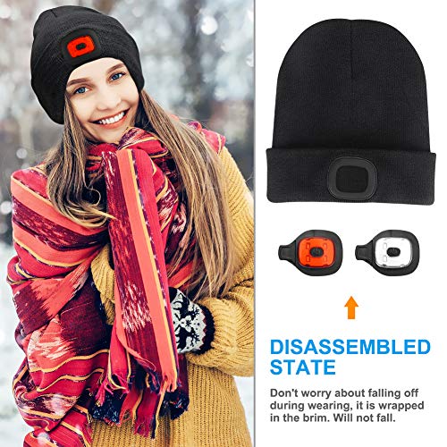 CestMall LED Beleuchtete Mütze, Beleuchtung und blinkende Warnungs Arten 8 LED, einfache Installation Schnellverwendbare Scheinwerfer Mütze, Unisex Winterwärmer Strickkappe Schwarz - 3