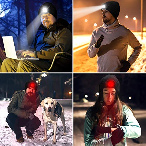 CestMall LED Beleuchtete Mütze, Beleuchtung und blinkende Warnungs Arten 8 LED, einfache Installation Schnellverwendbare Scheinwerfer Mütze, Unisex Winterwärmer Strickkappe Schwarz - 5