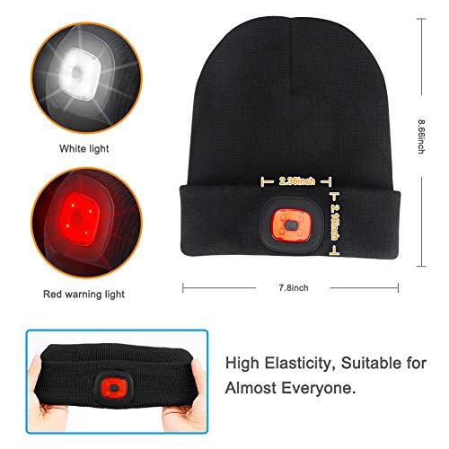 CestMall LED Beleuchtete Mütze, Beleuchtung und blinkende Warnungs Arten 8 LED, einfache Installation Schnellverwendbare Scheinwerfer Mütze, Unisex Winterwärmer Strickkappe Schwarz - 6