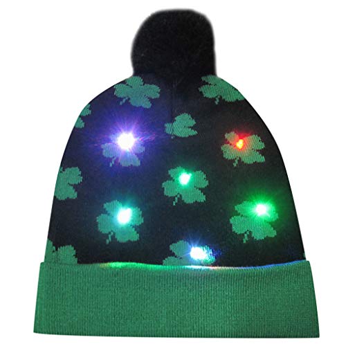 Deloito Damen Weihnachtsmütze Unisex LED Beleuchtete Strickmütze Bunte Lichter Weihnachten Mützen Mädchen Haarballen Gestrickt Hüte Festival Geschenke (B2)