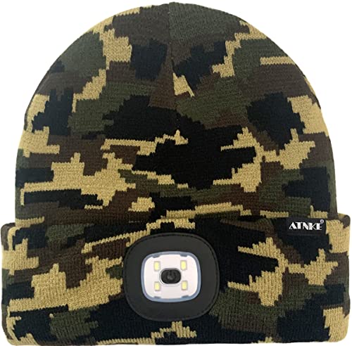ATNKE Bright LED-beleuchtete Beanie-Kappe Wiederaufladbarer Unisex-Scheinwerfer-Hut Rot und Blau Leuchten Blinkender Alarmscheinwerfer/Tarnung Gr¨¹n - 2