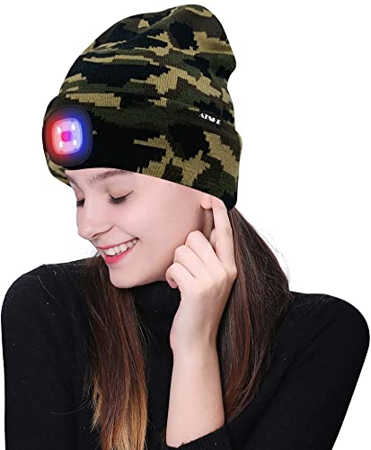 ATNKE Bright LED-beleuchtete Beanie-Kappe Wiederaufladbarer Unisex-Scheinwerfer-Hut Rot und Blau Leuchten Blinkender Alarmscheinwerfer/Tarnung Gr¨¹n - 7
