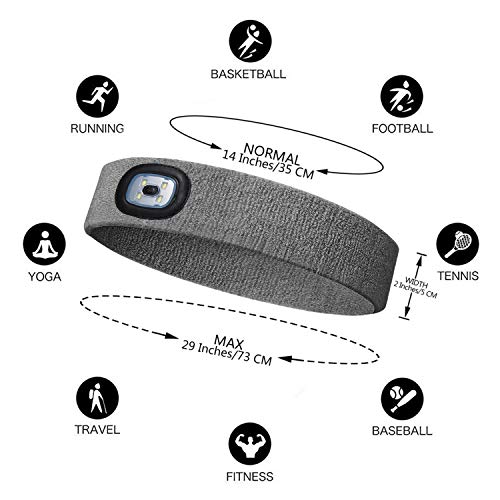 ATNKE LED beleuchtetes Stirnband, wiederaufladbarer USB-Laufhut 4 LED-Lampe mit wasserdichtem Licht und Blinkender Alarmscheinwerfer Hohe Stretch Multi-Color/Grau - 2