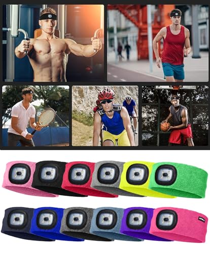 ATNKE LED beleuchtetes Stirnband, wiederaufladbarer USB-Laufhut 4 LED-Lampe mit wasserdichtem Licht und Blinkender Alarmscheinwerfer Hohe Stretch Multi-Color/Grau - 7