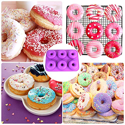 HOUSEGAGA Silikonform Doughnut Silikon Backform Donut Formen-3 Stück Mini Antihaft Donut Silikon Backformen 6er Hohlraum-Safe Backblech für Fondant Donut Muffins, 26,5x18x3,5cm (Blau&Grün&Violett) - 8