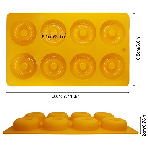 YuCool Silikon-Donut-Formen, 6 Mulden, antihaftbeschichtet, sichere Backform, hitzebeständig für Kuchen, Kekse, Bagels, Muffins, Rot, Blau, Gelb - 4