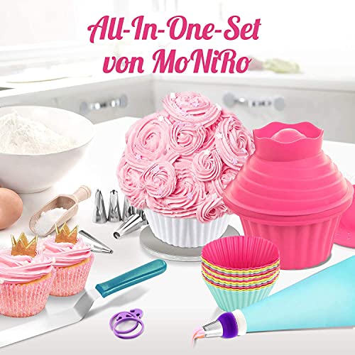 MoNiRo Große Cupcake Backform – Extra XXL Muffinform mit Spritztüllen und Spritzbeutel zum Backen – Giant Cupcakes – 30 Teiliges Back-Set Zubehör Silikon Form für Torten, Muffins und Deko - 2