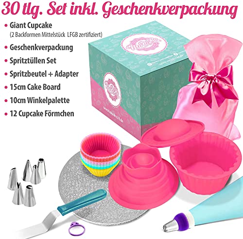 MoNiRo Große Cupcake Backform – Extra XXL Muffinform mit Spritztüllen und Spritzbeutel zum Backen – Giant Cupcakes – 30 Teiliges Back-Set Zubehör Silikon Form für Torten, Muffins und Deko - 3