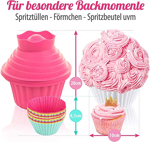 MoNiRo Große Cupcake Backform – Extra XXL Muffinform mit Spritztüllen und Spritzbeutel zum Backen – Giant Cupcakes – 30 Teiliges Back-Set Zubehör Silikon Form für Torten, Muffins und Deko - 4