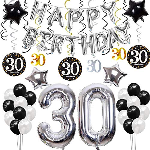 SANCUANYI 30 Geburtstag Dekoration, Happy Birthday Party Ballons Banner für Mädchen und Jungen