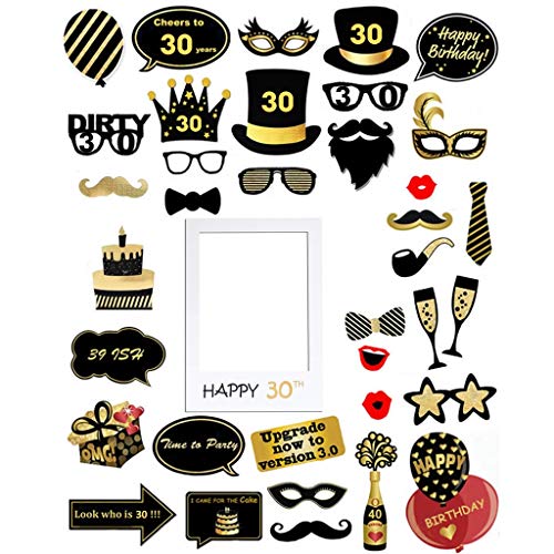 Amycute 30 Geburtstag Party Foto Booth Props, Fotorequisiten Party Foto Booth Requisiten DIY Kit Photobooth Requisiten für Hochzeit, Reunion, Geburtstage, Prop Dress-up, Zubehör und Party Favors.