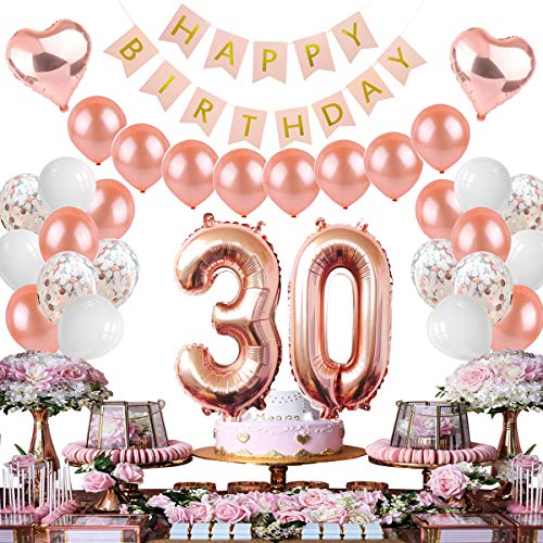 PEIPONG 30. Geburtstag Dekoration für Mädchen, Rose Gold Ballons Geburtstagsfeier Dekoration, Happy Birthday Banner, 30 Jahre Alte Rose Gold Geburtstags Dekoration - 6