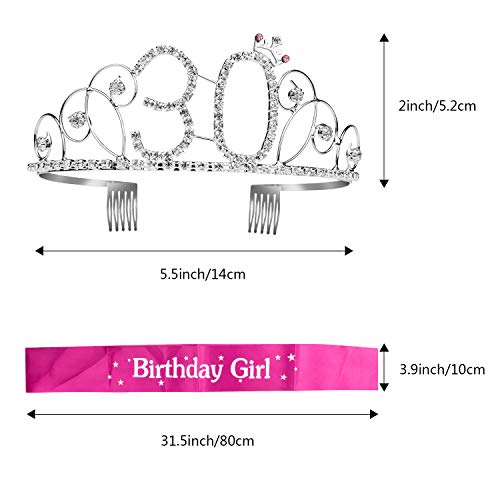ZOEON Geburtstags-Krone 30. Geburtstags Kristall Tiara Krone mit Geburtstags-Schärpe - 6
