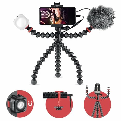 JOBY GorillaPod Mobiles Vlogging-Set (Smartphone Halterung, Wavo Mobiles Mikrofon, Beamo Mini LED Licht) Flexibles Stativ, Telefonhalterung, Mikrofon, Licht, Vlogger/Youtuber/Mobile/Content Creator