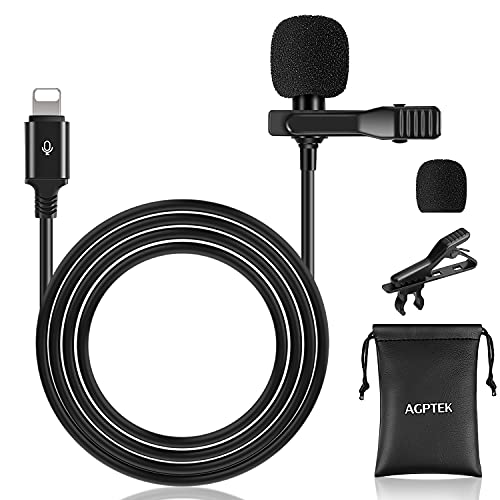 AGPTEK Lavalier Mikrofon für iPhone 11/11 Pro/11 Pro Max, iPhone X/XS/XR, 8/8 Plus, 7/7 Plus/, 2M Mini Omnidirectional Kondensator Ansteck Mikrofon geeignet für YouTube, Facebook, Vlog usw.