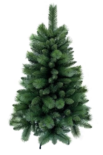 RS Trade HXT 1101 künstlicher Weihnachtsbaum 120 cm (Ø ca. 76 cm) mit 446 Spitzen und Schnellaufbau Klapp-Schirmsystem, schwer entflammbar, unechter Tannenbaum inkl. Metall Christbaum Ständer