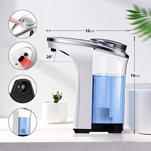 Tesoky Seifenspender,500ml Seifenspender Automatisch Berührungslos Desinfektionsspender mit Sensor Infrarot, 5 Gänge Einstellbare Schalter und Wasserdicht, Gelten Badezimmer, Küche, Hotel, Restaurant - 4