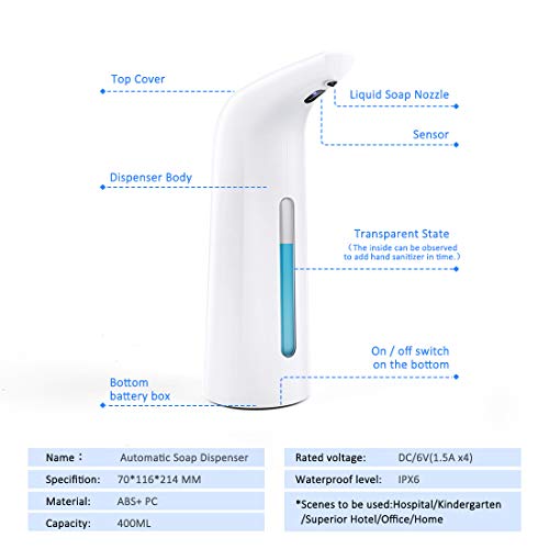 FREDI Automatischer Seifenspender 400 ml Automatisk Sprühspender Infrarot-Bewegungssensor Schaum Berührungslos Schaumseifenspender für Küchen und Badezimmer Waschraum/öffentlicher Ort - 4