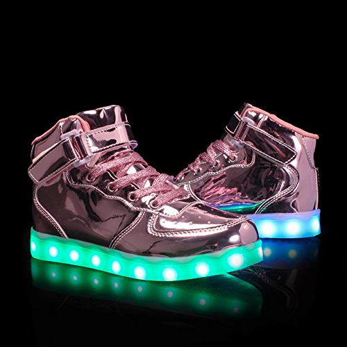 Voovix Kinder High-top LED Licht Blinkt Sneaker mit Fernbedienung-USB Aufladen Led Schuhe für Jungen und Mädchen (Rosa01, EU34/CN34) - 2