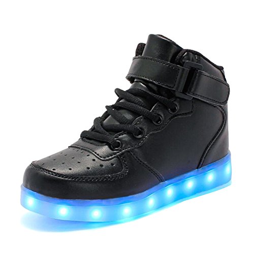 Rojeam Unisex Erwachsene High-Top LED Schuhe Sportschuhe USB Lade Outdoor Leichtathletik Beiläufige Paare Schuhe Sneaker Für Damen Herren Jungen Mädchen Kinder Schwarz 38 EU