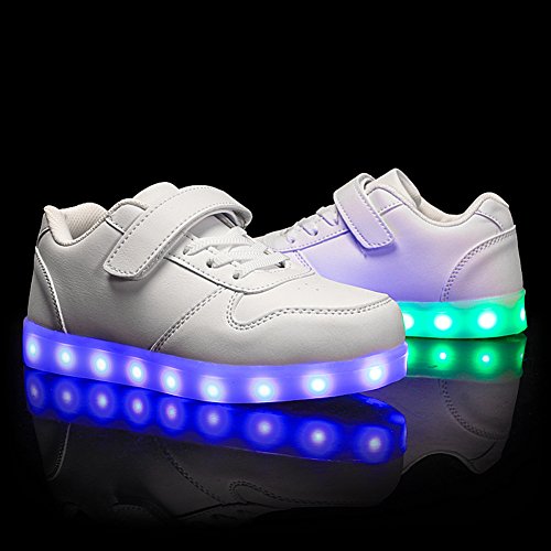 Voovix Unisex-Kinder Licht Schuhe mit Fernbedienung Led Leuchtende Blinkende Low-top Sneaker USB Aufladen Shoes für Mädchen und Jungen(Weiß,EU37/CN37) - 2