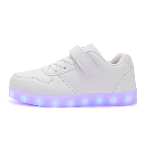 Voovix Unisex-Kinder Licht Schuhe mit Fernbedienung Led Leuchtende Blinkende Low-top Sneaker USB Aufladen Shoes für Mädchen und Jungen(Weiß,EU37/CN37) - 3