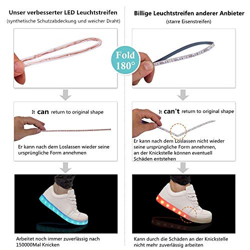 LeKuni Unisex LED Schuhe Leuchtschuhe 2021 Verbesserung 7 Farbe Blinkende Leuchtende Light up Low Top Sneakers(Weiß,38) - 4