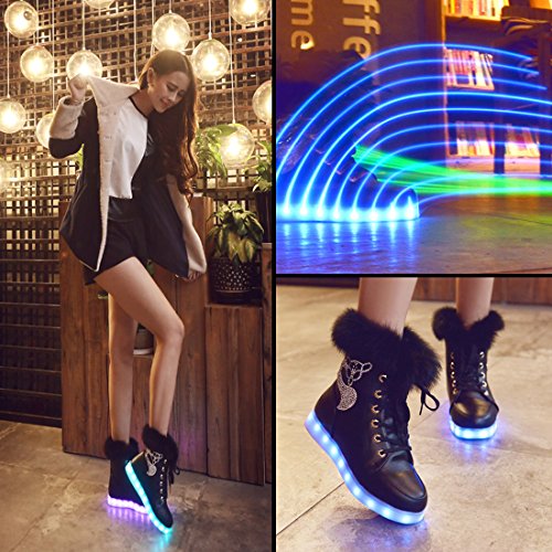 ON LED Schuh Bunte Schneeschuhe Schneestiefel USB Aufladen 7 Farbe Leuchtend Stiefel High-Top Freizeit Winter Schuhe für Unisex-Erwachsene Damen Mädchen - 4