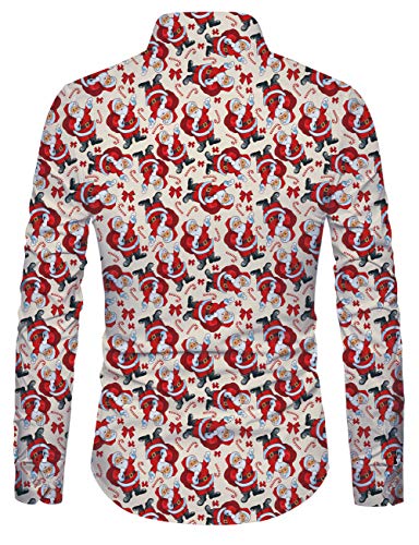 Fanient Herren Button Down Hemd Weihnachten Slim Fit Aloha Hemd Langarm Hemd lässig Weihnachtsmann Bedruckte Hemden - 6