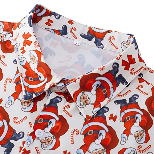 Fanient Herren Button Down Hemd Weihnachten Slim Fit Aloha Hemd Langarm Hemd lässig Weihnachtsmann Bedruckte Hemden - 4