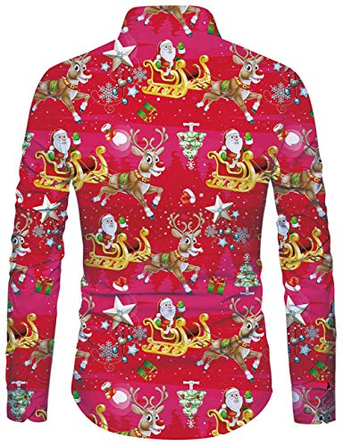 Fanient Herren Weihnachten Rentier Shirt Galaxy Langarm Button Down Xmas Shirts Weihnachtshemd Top Kostüm - 2