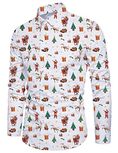 Fanient Herren Weihnachtshemd Lässige Button-Down-Shirts 3D Weihnachtsbaum Bedrucktes Slim Fit-Hemd Hässliches Hemd Xmas