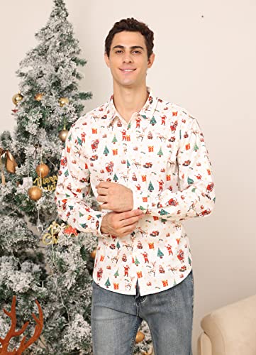 Fanient Herren Weihnachtshemd Lässige Button-Down-Shirts 3D Weihnachtsbaum Bedrucktes Slim Fit-Hemd Hässliches Hemd Xmas - 2