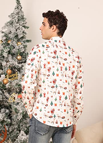 Fanient Herren Weihnachtshemd Lässige Button-Down-Shirts 3D Weihnachtsbaum Bedrucktes Slim Fit-Hemd Hässliches Hemd Xmas - 3